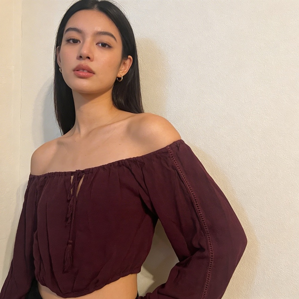 Off-Shoulder Burgundy Crop Top